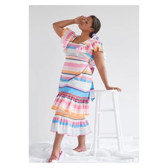 NWT PLENTY BY TRACY REESE Anthropologie Rainbow Striped Midi Dress Small - Picture 4 of 16